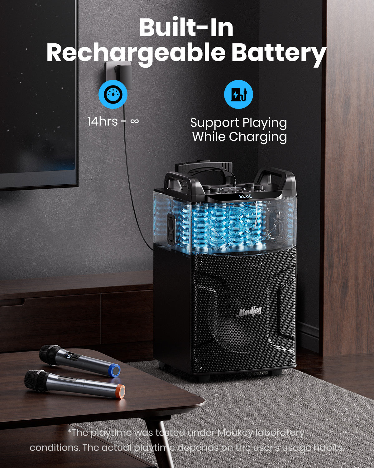 Moukey™ MTs12-1 Karaoke Machine Portable PA Trolley Speaker with Woofer/Bluetooth/2 Mic