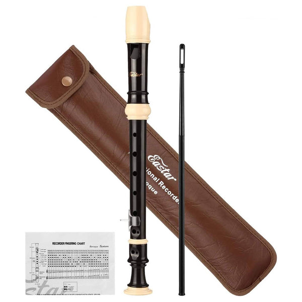 Eastar Soprano Recorder Instrument for Kids Beginner, Baroque Fingering C Key Recorder Instrument 3 Piece with Cleaning Kit, Thumb Rest, Cotton Bag, Fingering Chart,School-Approved-Brown##