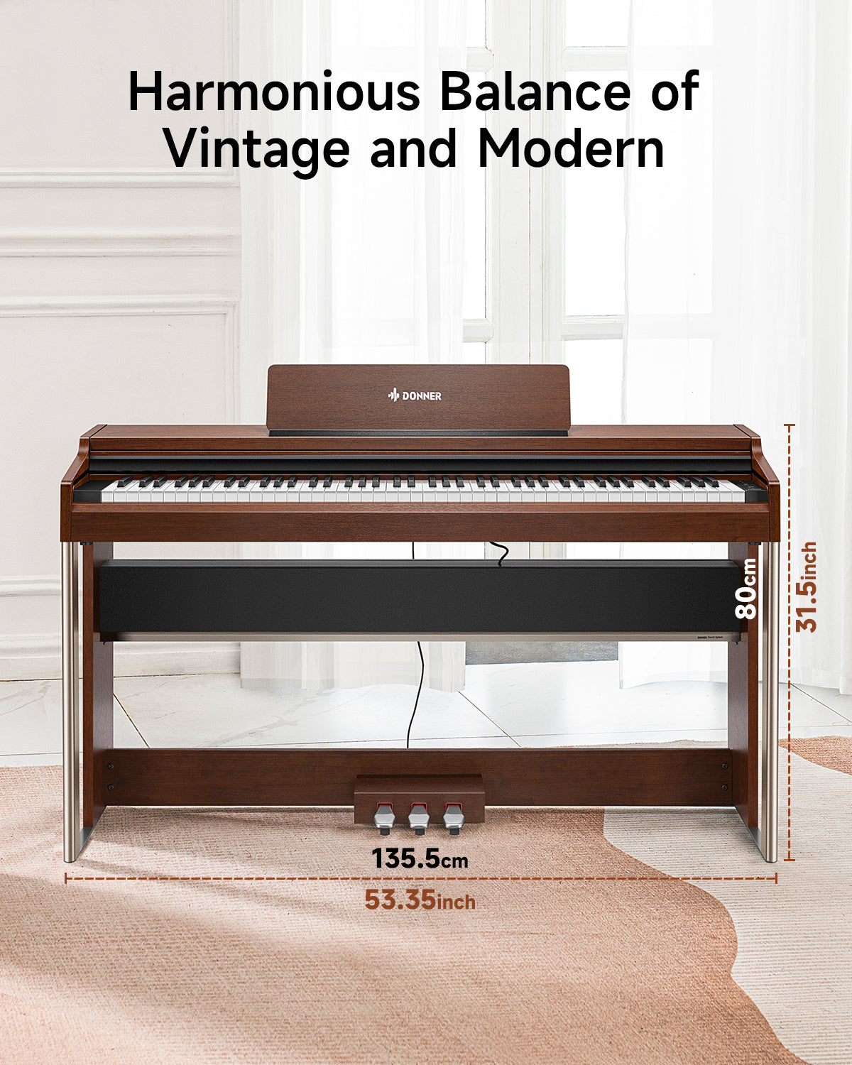 Donner DDP-200 PRO 88 Key Graded Hammer-Action Weighted Upright Digital Piano-Brown##