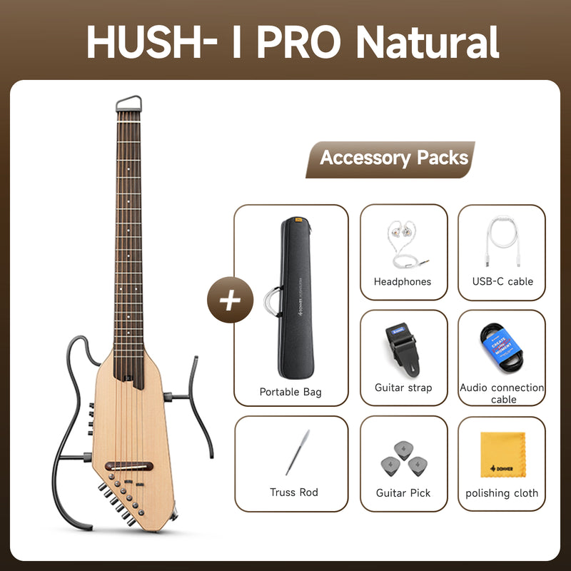 Donner HUSH-I PRO Acoustic-Electric Travel Guitar Kit with Sound Effects