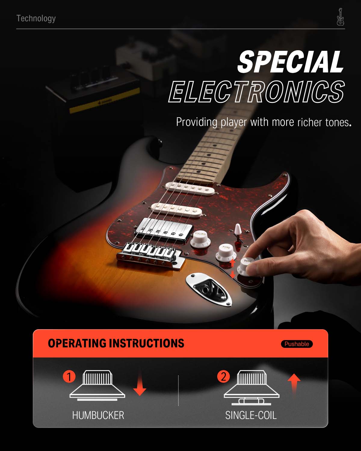 Donner DST-152 39-inch ST Electric Guitar Kit HSS Pickup with Amplifier-Sunburst##
