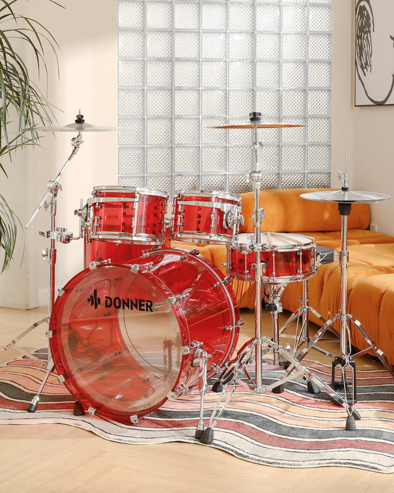 Donner DDS-1000 22-inch Crystal 5-Piece Drum Set Acrylic Shell Pack