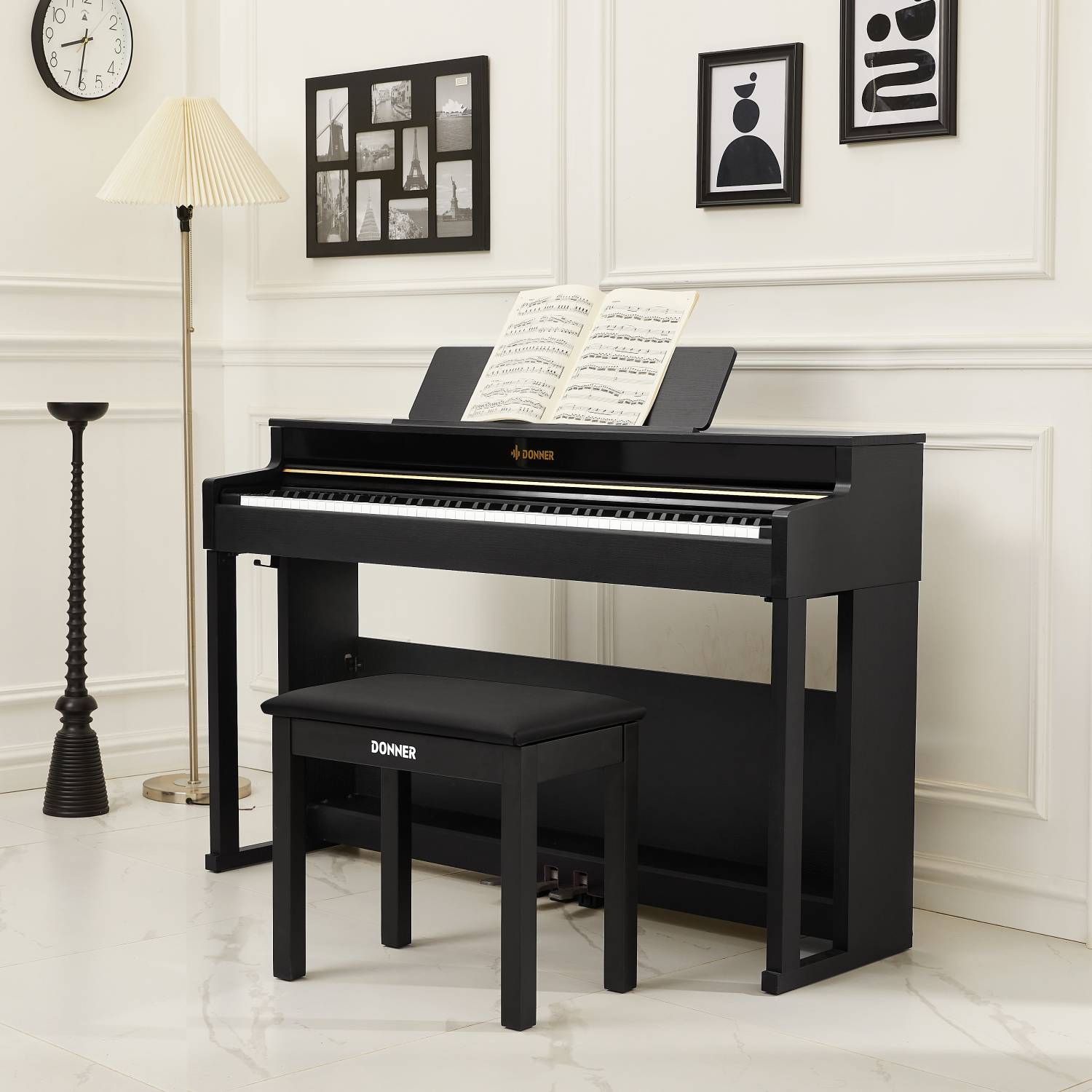 Donner DDP-400 Professional 88-Key Progressive Hammer Action Weighted Upright Digital Piano with Extended Speaker Cabinet-Black##