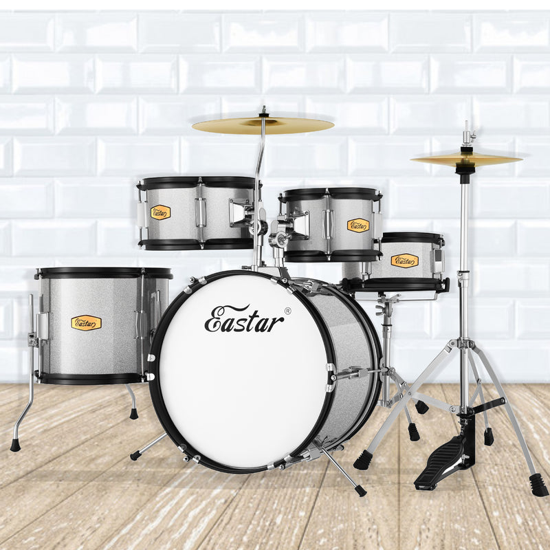 Eastar EDS-350 16-inch Complete 5-Piece Acoustic Drum Set for Kid/Junior/Beginner with Adjustable Throne/Cymbal/Pedal/Drum Sticks