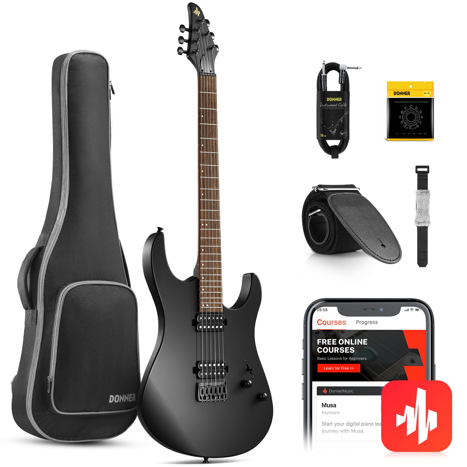 Donner DMT-100 39" Matt Metal Electric Guitar Kit Solid Body with H-H Pickups