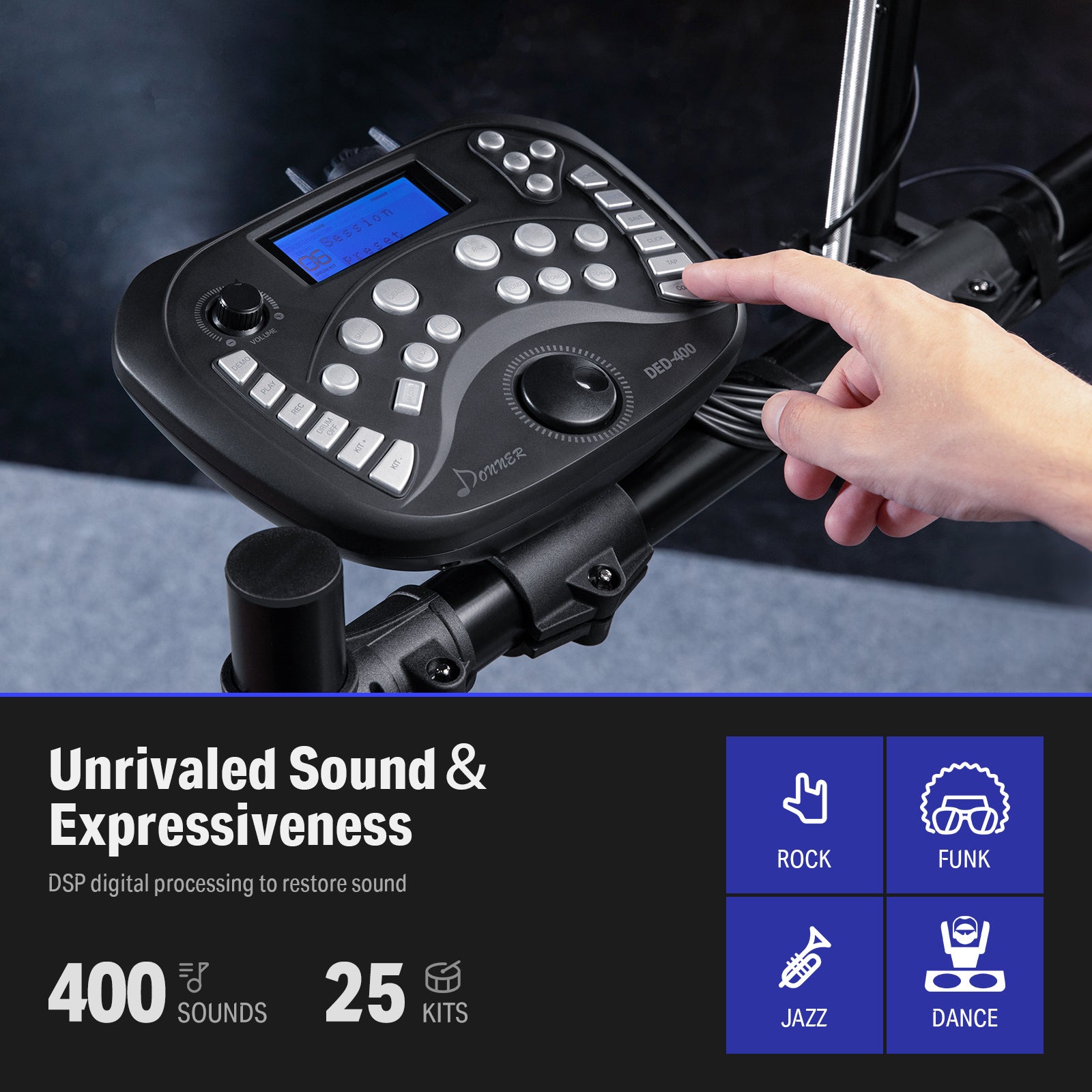 Donner DED-400 Professional Electronic Drum Set Kit with Drum Throne/Drumsticks/Headphones/Audio Cable