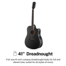 Donner DAD-160CD Cutaway 41-Inch Full Size Acoustic Guitar Beginner Kit, Right Handed, Black