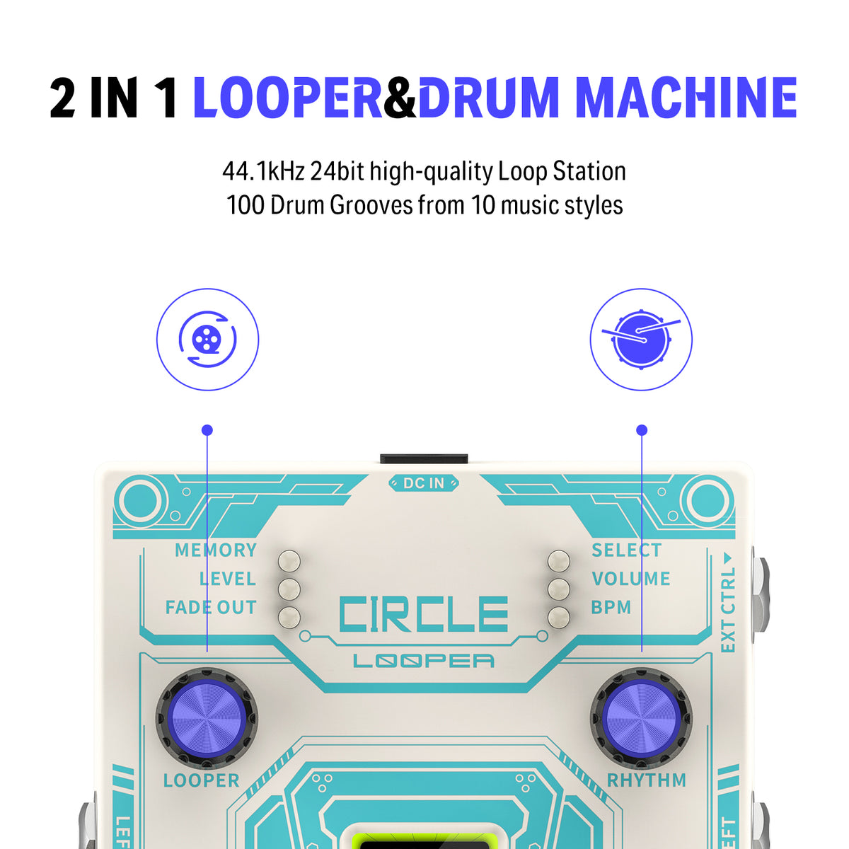 Circle Looper Guitar Pedal with Drum Machine Time Display Donner