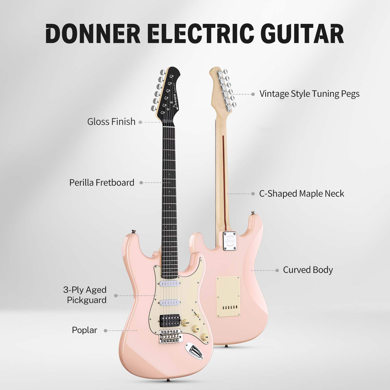 Donner DST-200 Designer Series Full Size Electric Guitar Kit HSS Pickup Solid Body Beginner Set w/Bag/Strap/Cable