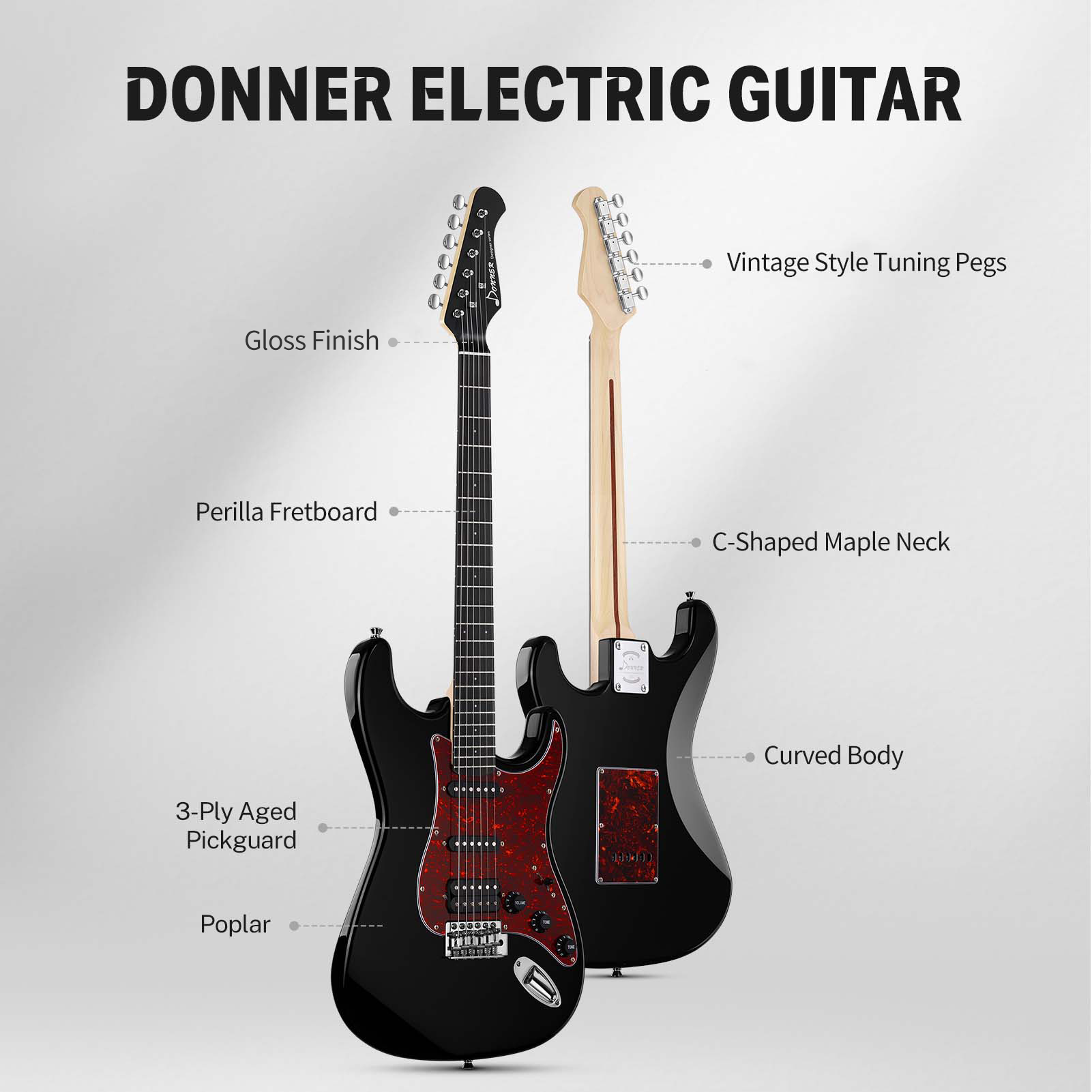 Donner DST-200 Designer Series Full Size Electric Guitar Kit HSS Pickup Solid Body Beginner Set w/Bag/Strap/Cable