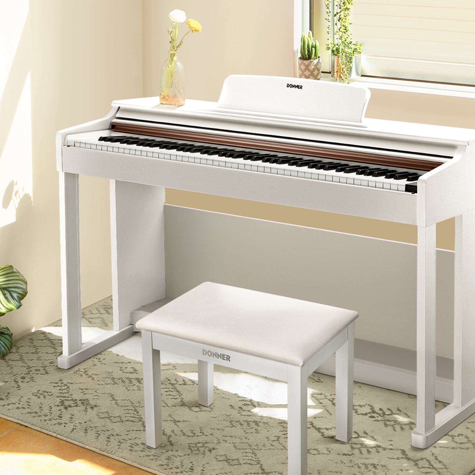 Donner DDP-100 88 Key Weighted Hammer Action Upright Digital Piano for Beginners Black/White-White##