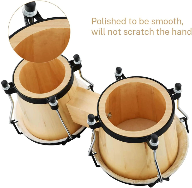 Eastar EBO-1 Bongo Drums 6 inch and 7 inch Wooden Finish for Kids/Adults/Beginners Wood Percussion Instrument with Bag/Tuning Wrench