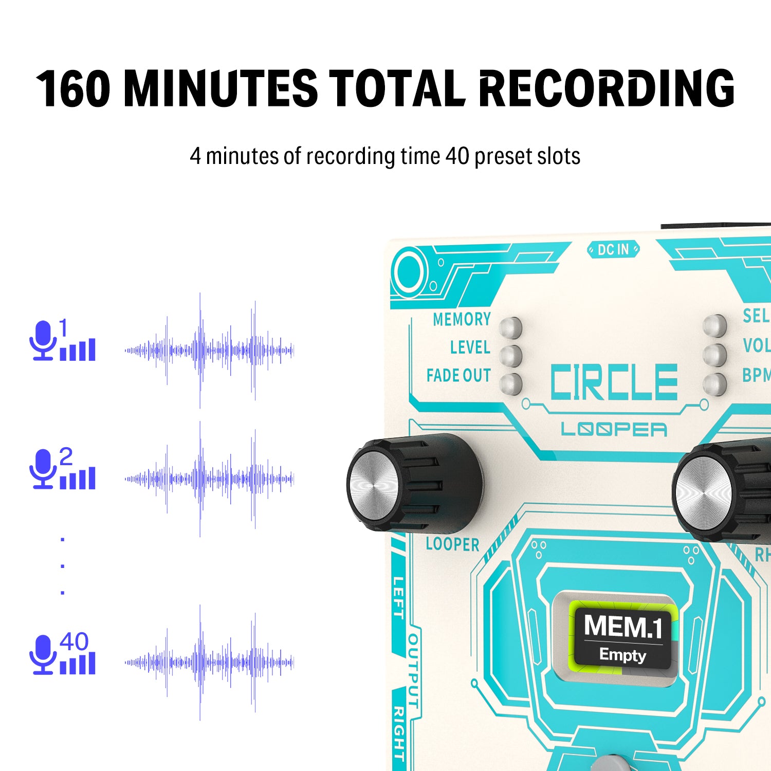 Circle Looper Guitar Pedal with Drum Machine Time Display Donner