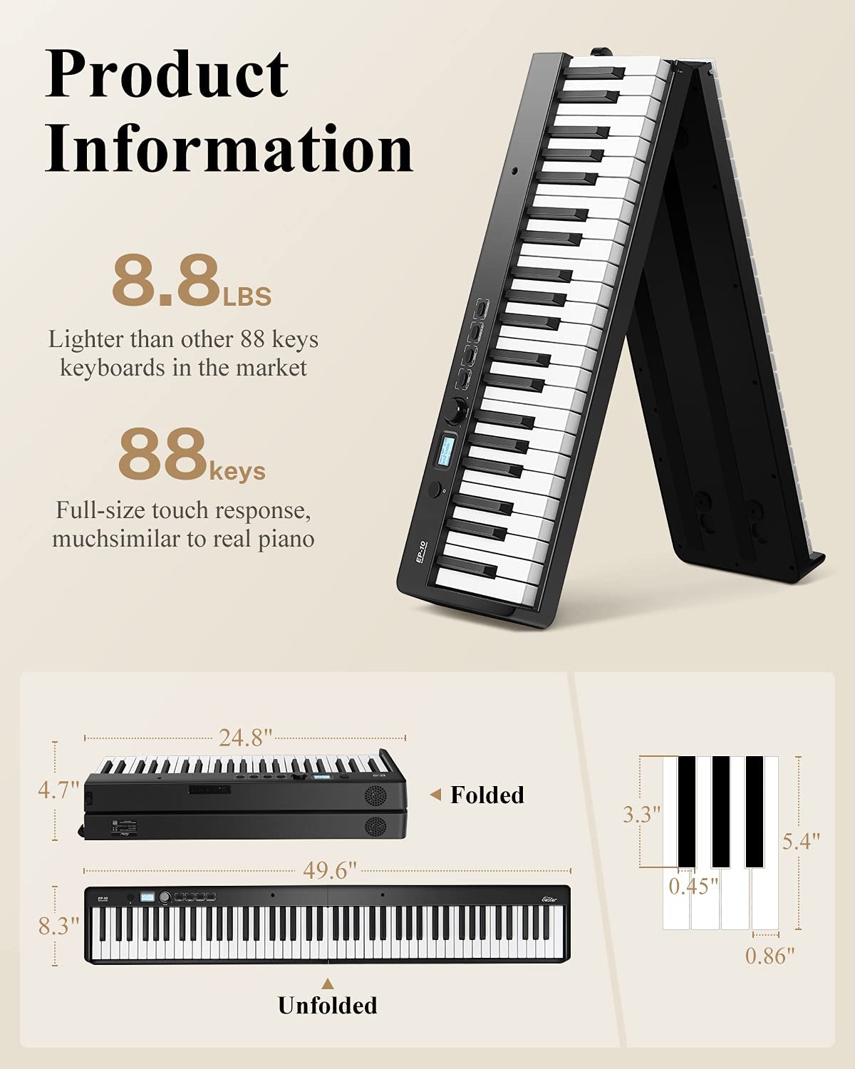 Eastar EP-10 Foldable Semi-Weighted Full  Size 88-Key Portable Electric Piano - Donnerdeal
