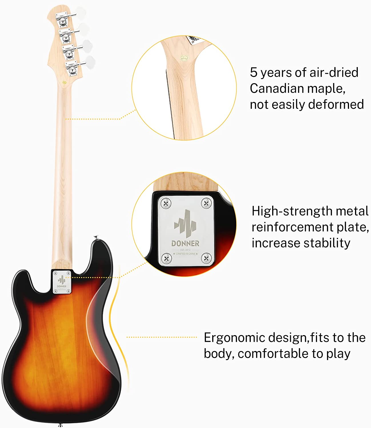 Donner DPB-510 Electric Bass Guitar Kit 4 Strings Full-Size PB