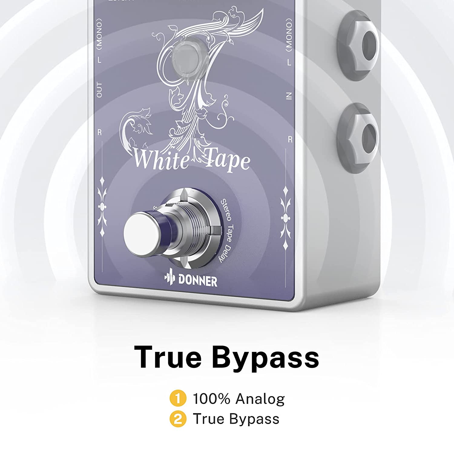 Donner Tape Delay Guitar Effect Pedal, White Tape Stereo Tape Delay Transparent Boost True Bypass - Donnerdeal