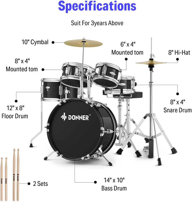 Donner 5-Piece Kid Drum Sets para saDonner 5-Piece Kid Drum Sets para sa  