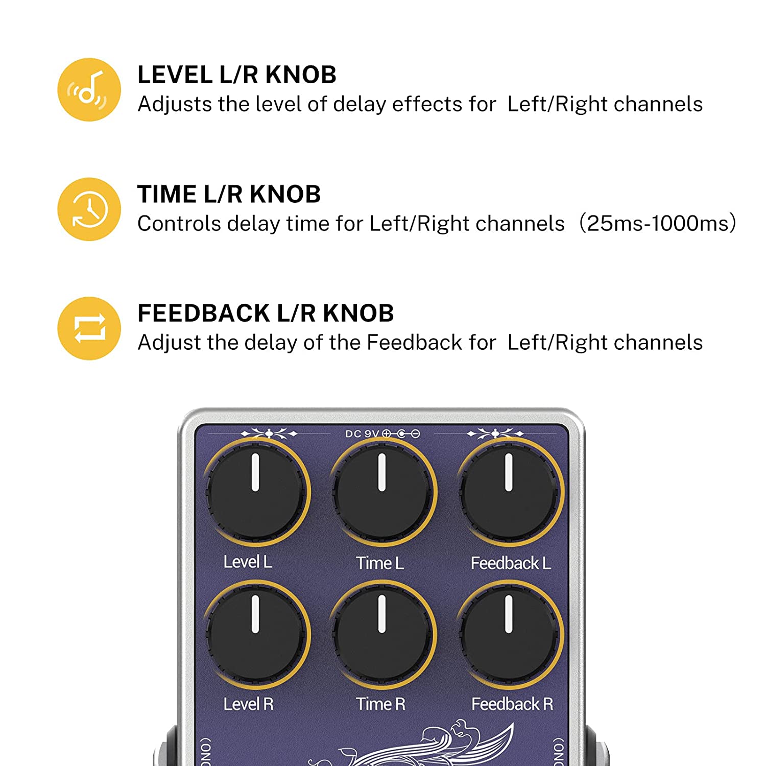 tape effect pedal Donner White Tape Stereo Delay Pedal with Echo Effect for Guitar, Bass/Synth/Drum Machine