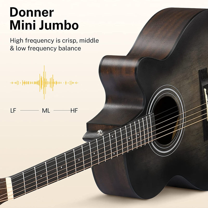 Donner DAJ-110CD Cutaway 40-Inch Acoustic Guitar Starter Bundle Right  Handed, Black - Donnerdeal