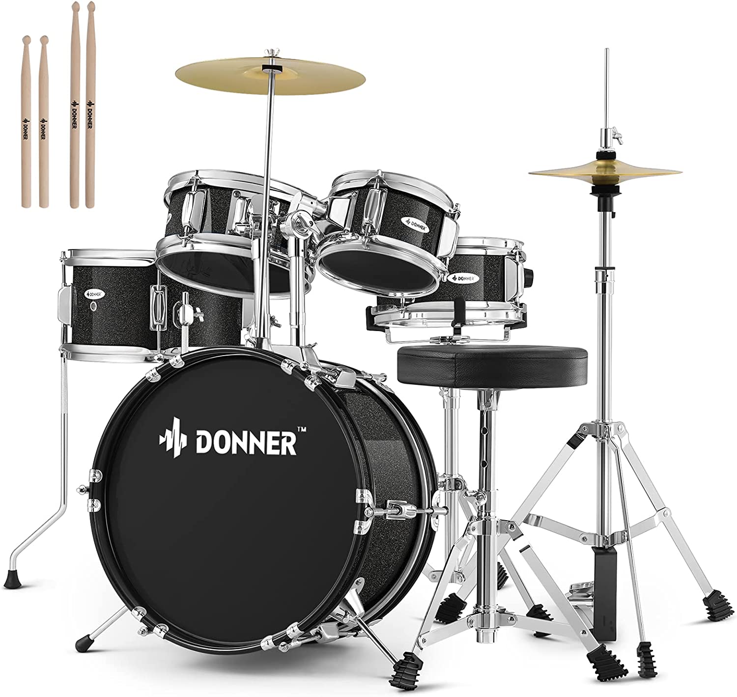 Donner 5-Piece Kid Drum Sets for Beginners 14 inch Full Size Complete