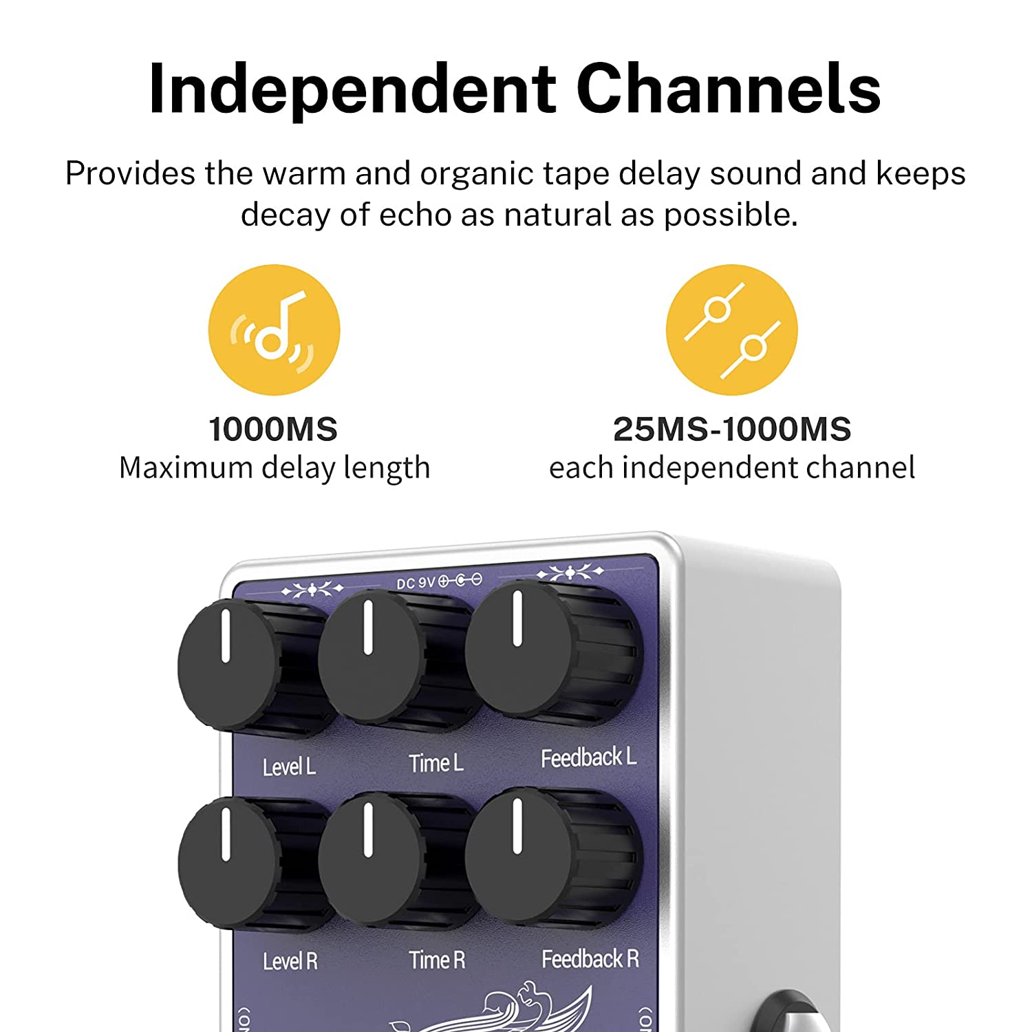 Donner Tape Delay Guitar Effect Pedal, White Tape Stereo Tape Delay Transparent Boost True Bypass - Donnerdeal