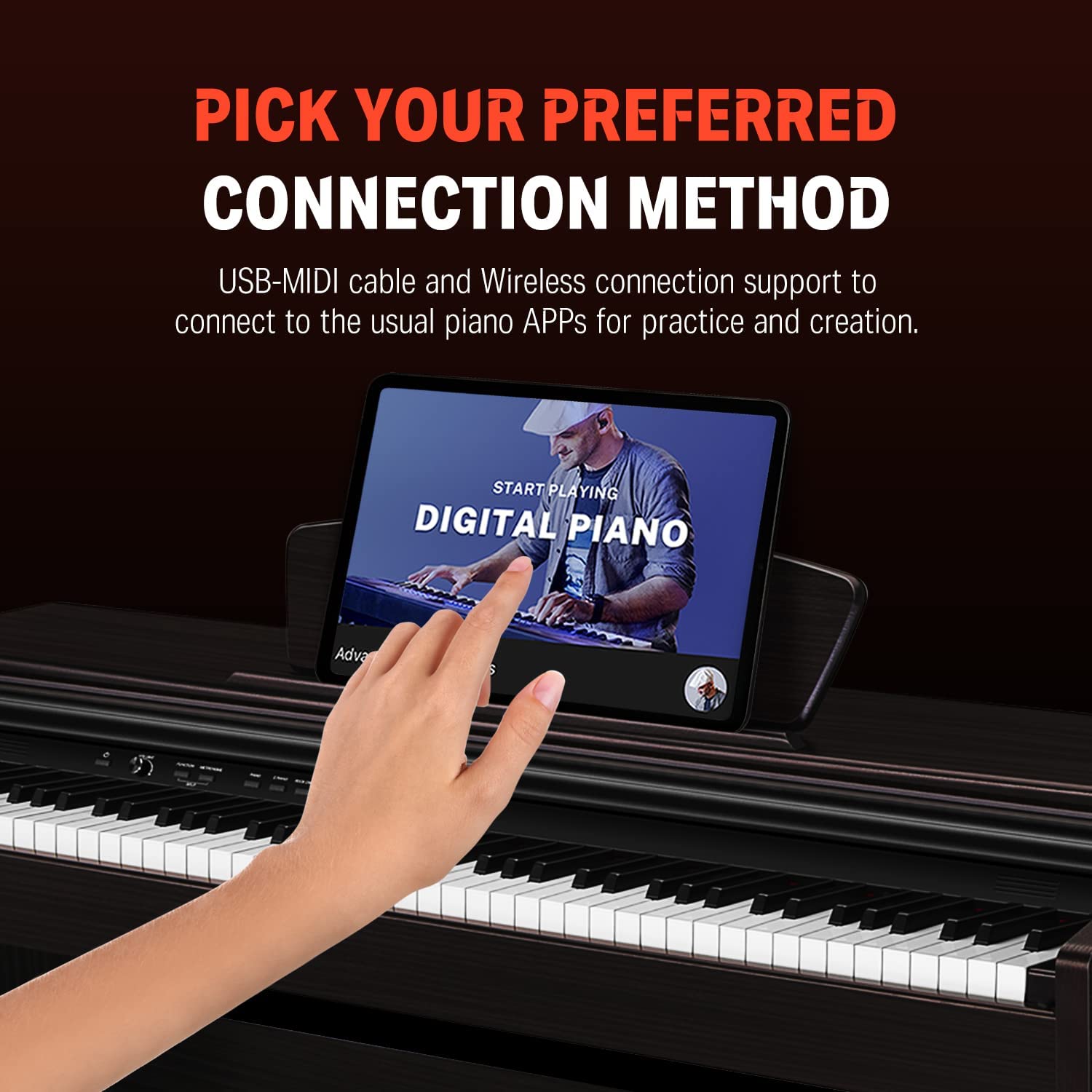 Donner DDP-300 88-Key Graded Hammer-Action Weighted Upright Digital Piano with Bluetooth