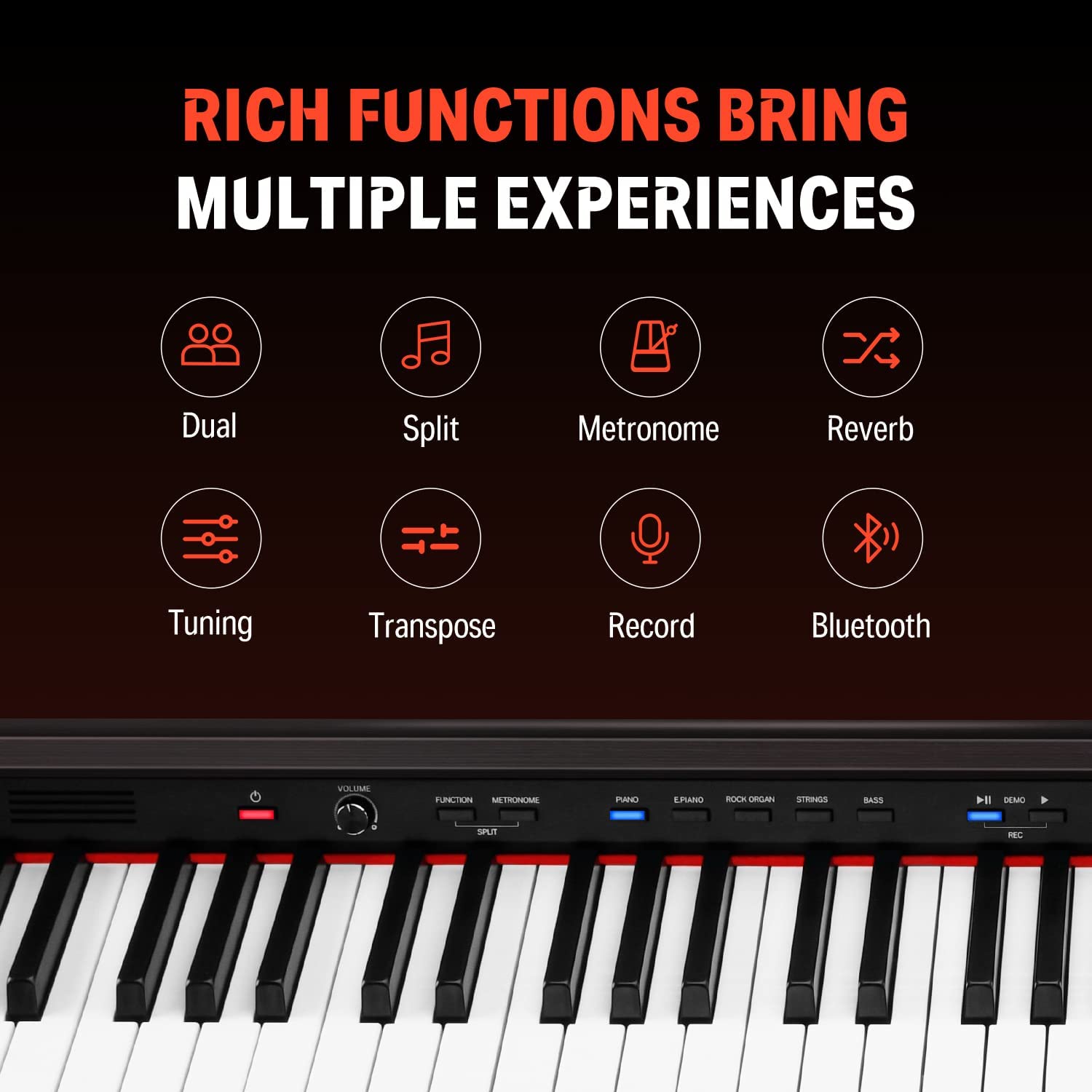 Donner DDP-300 88-Key Graded Hammer-Action Weighted Upright Digital Piano with Bluetooth