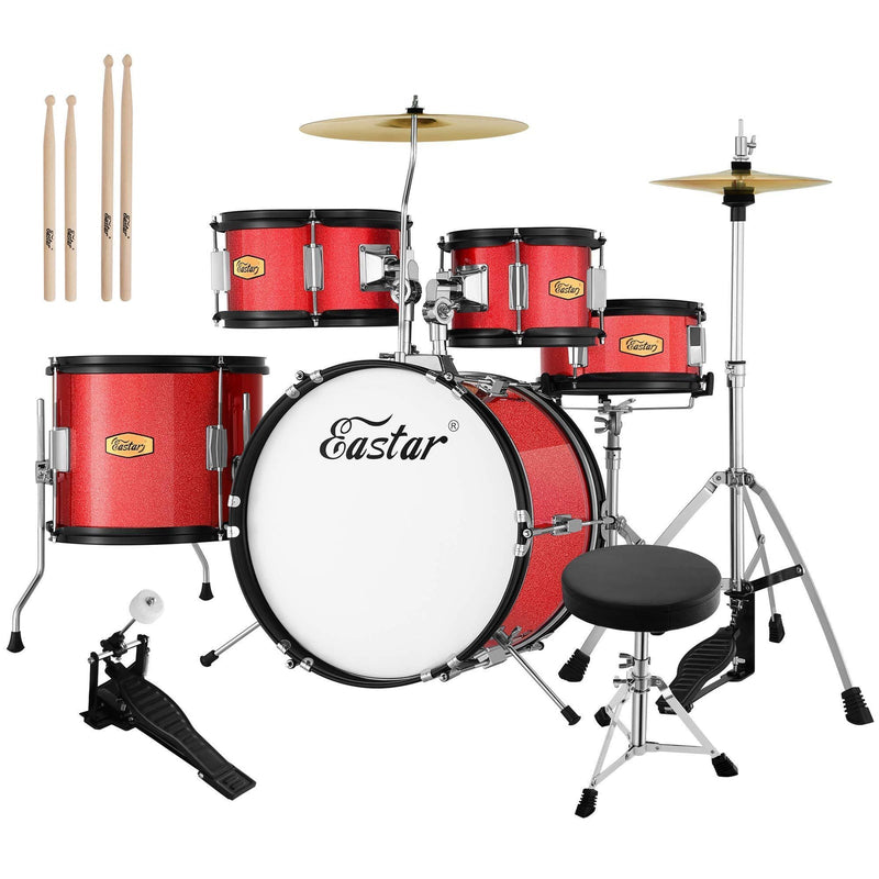 Eastar EDS-350 16-inch Complete 5-Piece Acoustic Drum Set for Kid/Junior/Beginner with Adjustable Throne/Cymbal/Pedal/Drum Sticks