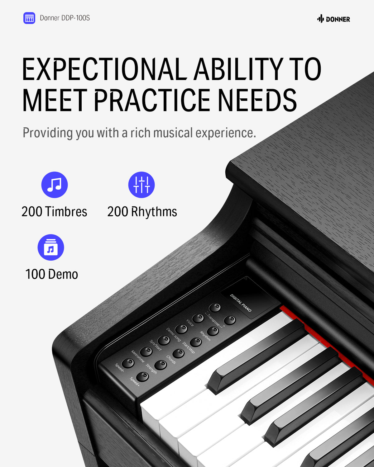 【使用頻度少・美品】Donner　電子ピアノ　DDP-100 DDP-100 88 Key Weighted Digital Piano for Beginners Black/White Donner
