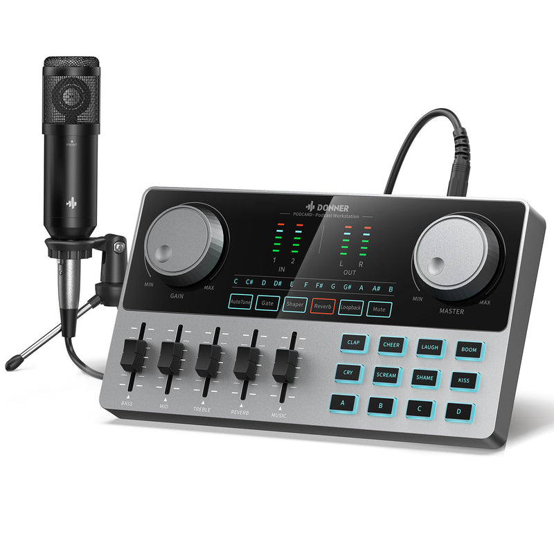 Donner Podcast Equipment Bundle Audio Interface with Sound Card Mixer and Microphone Kit XLR-6.35mm