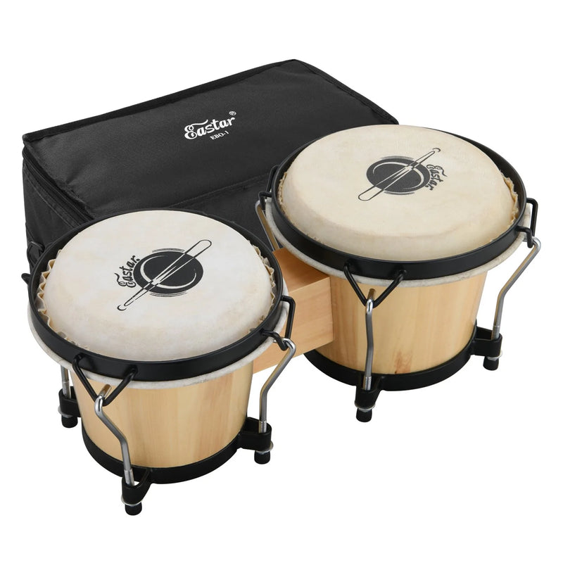 Eastar EBO-1 Bongo Drums 6 inch and 7 inch Wooden Finish for Kids/Adults/Beginners Wood Percussion Instrument with Bag/Tuning Wrench