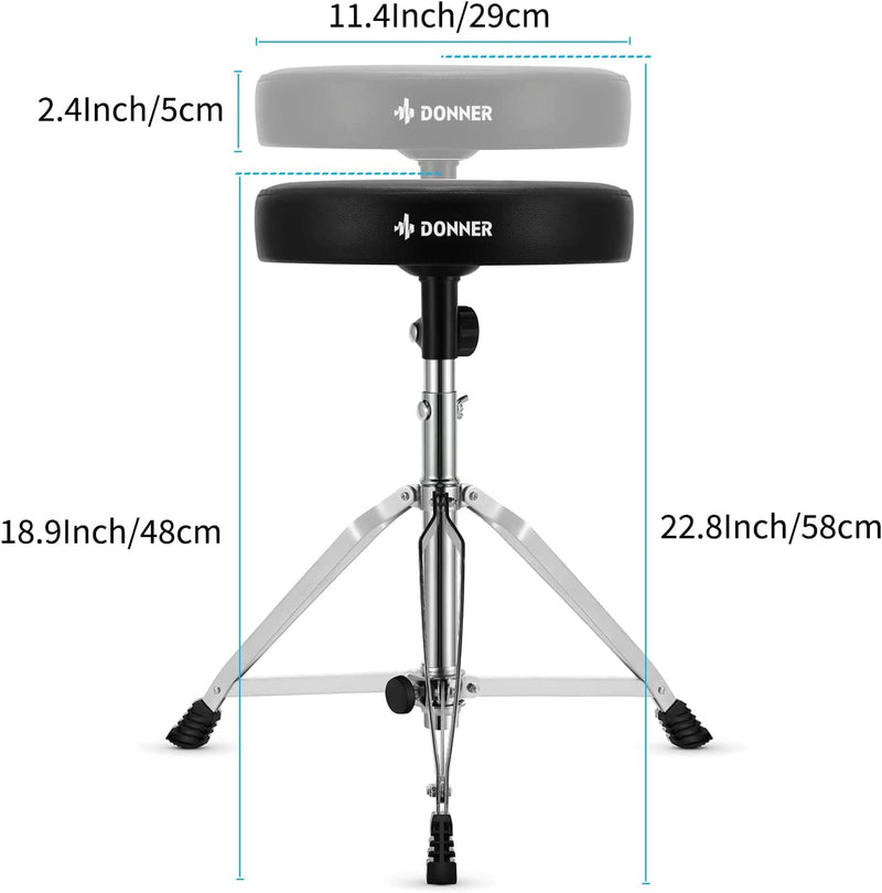 Donner Drum Throne Set, Padded Seat Height Adjustable Drum Stools, 5A Drumsticks Included, Multiple Iterations