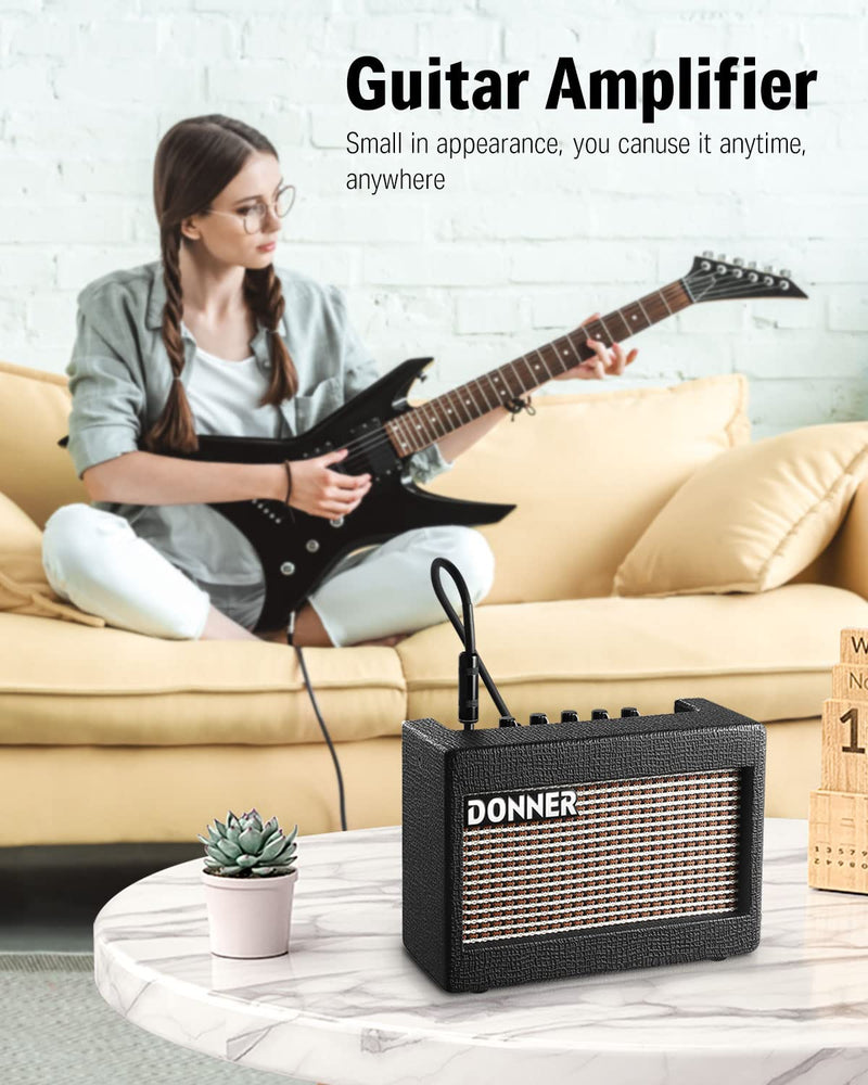 Donner Mini Electric Guitar Amp Wooden 3W Small Guitar Amplifier M-3 Desktop Practice Guitar Speaker, Portable and Compact