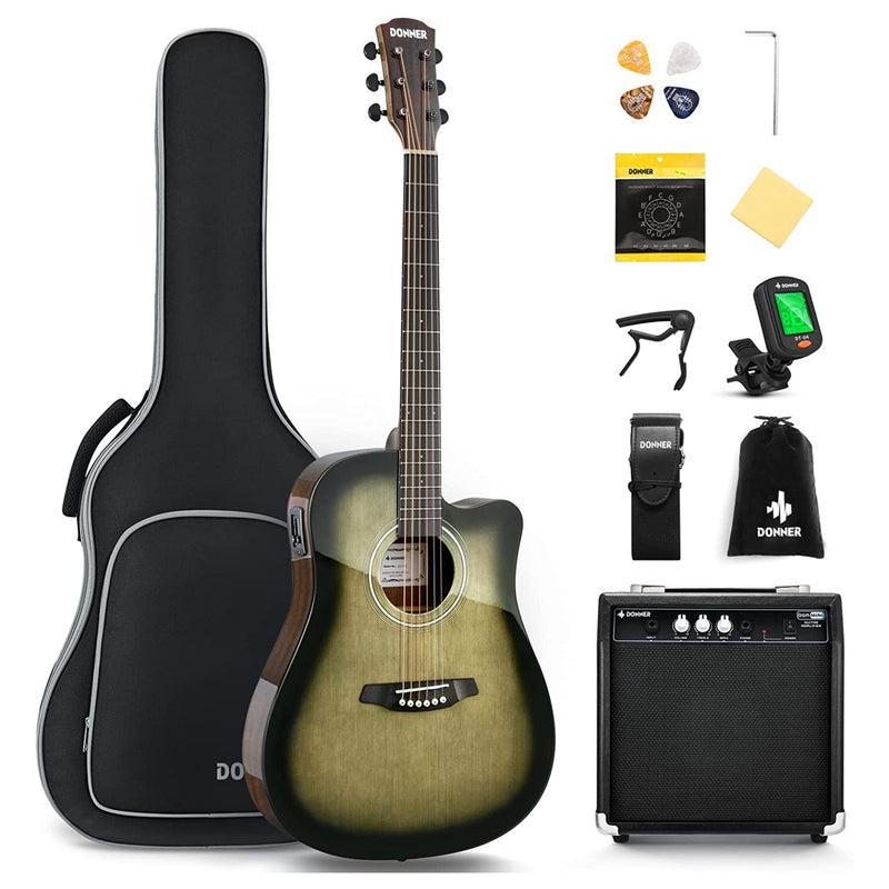 Donner Full Size Acoustic Electric Guitar with Amplifier 41 Inch for Beginner Intermediate