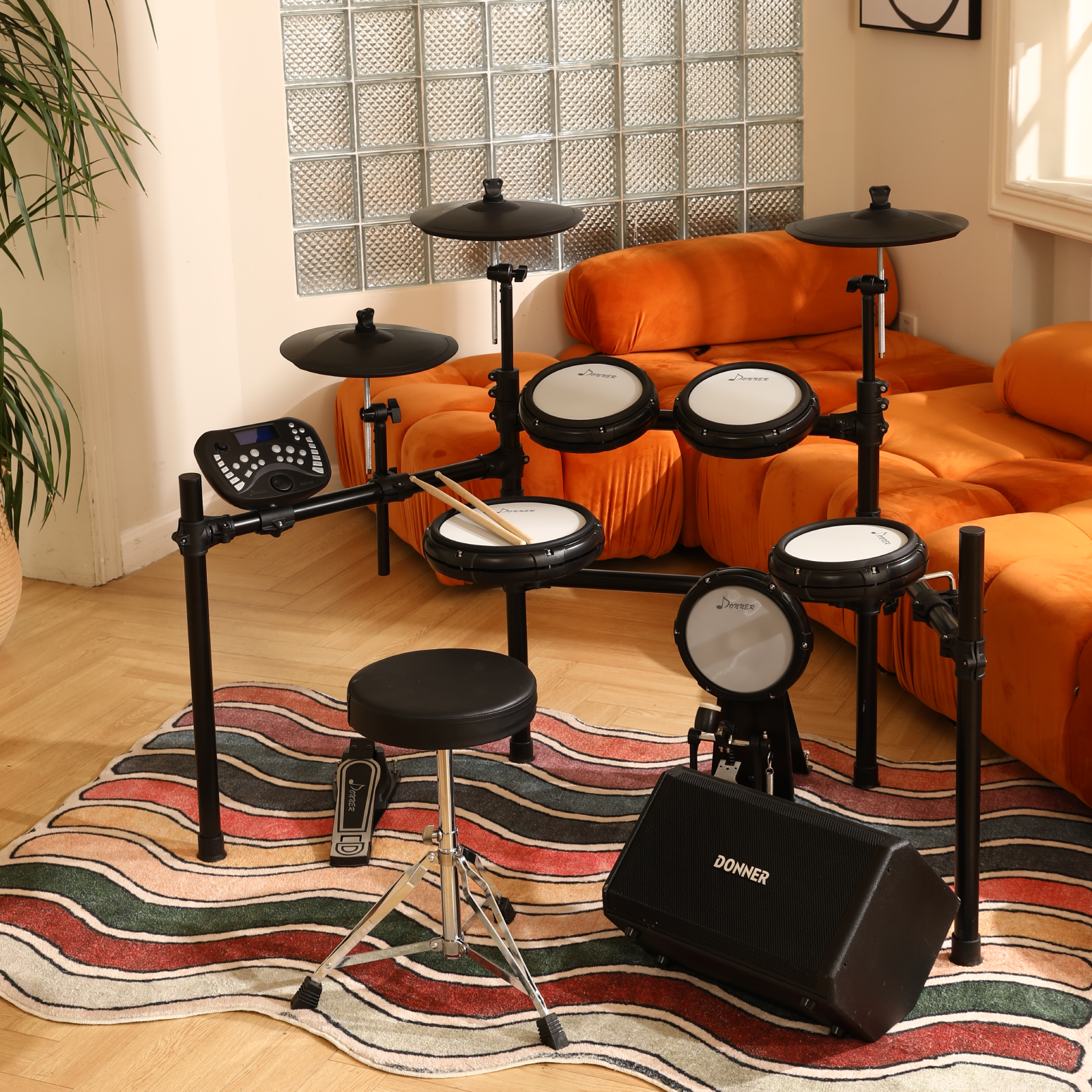 Donner DED-400 Professional Electronic Drum Set Kit with Drum Throne/Drumsticks/Headphones/Audio Cable