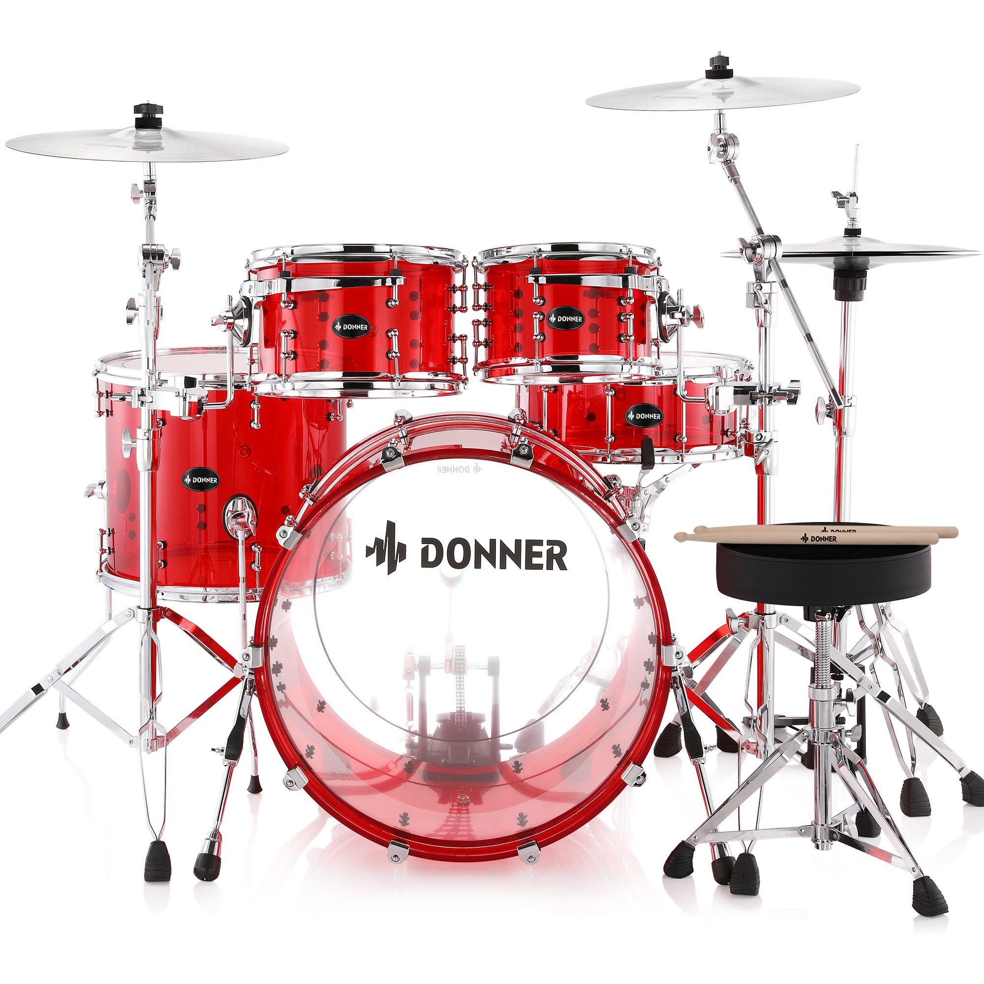 Donner-DDS-1000-22-inch-Crystal-5-Piece-Drum-Set-Acrylic-Shell-Pack